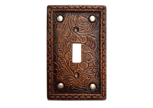 Image for Tooled Leather Floral Design Single Switch Plate Cover