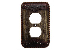 Image for Yoke Tooled Leather & Wood Single Outlet Cover