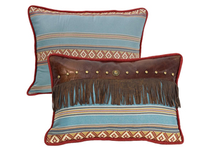 Image for Ruidoso Oblong Blue Striped Pillow w/Fringe