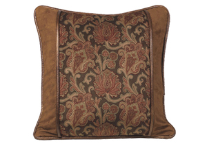 Image for Austin Square Paisley Pillow w/Faux Suede & Leather Trim