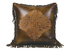 Image for Austin Faux Chocolate Leather Medallion Pillow w/Fringe