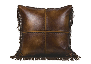 Image for Austin Cross Stitch Faux Leather Pillow w/Fringe