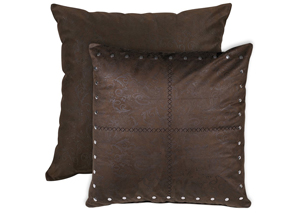 Image for Tucson Chocolate Faux Tooled Leather Euro Sham w/Stud Accents