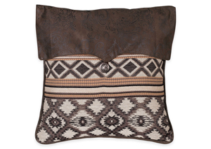 Image for Tucson Geometric Navajo Pattern Pillow w/Faux Leather & Concho Accents
