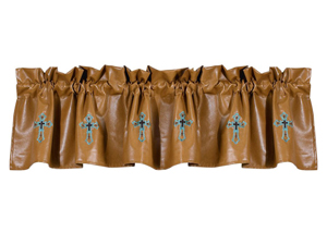 Image for Las Cruses Faux Tan Leather Valance w/Turquoise Crosses