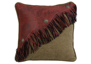 Image for San Angelo Red Accent Pillow w/Red Faux Leather Fringe & Brass Conchos