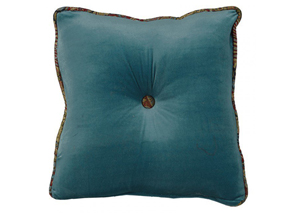 Image for San Angelo Teal Velvet Accent Pillow w/Paisley Piping & Tufted Center
