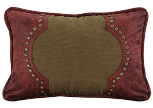 Image for San Angelo Red Accent Pillow w/Red Faux Leather & Brass Studs