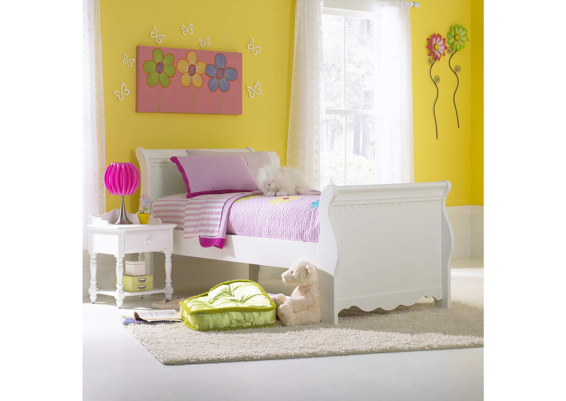 Lauren Sleigh Twin Bed w/Rails,Hillsdale