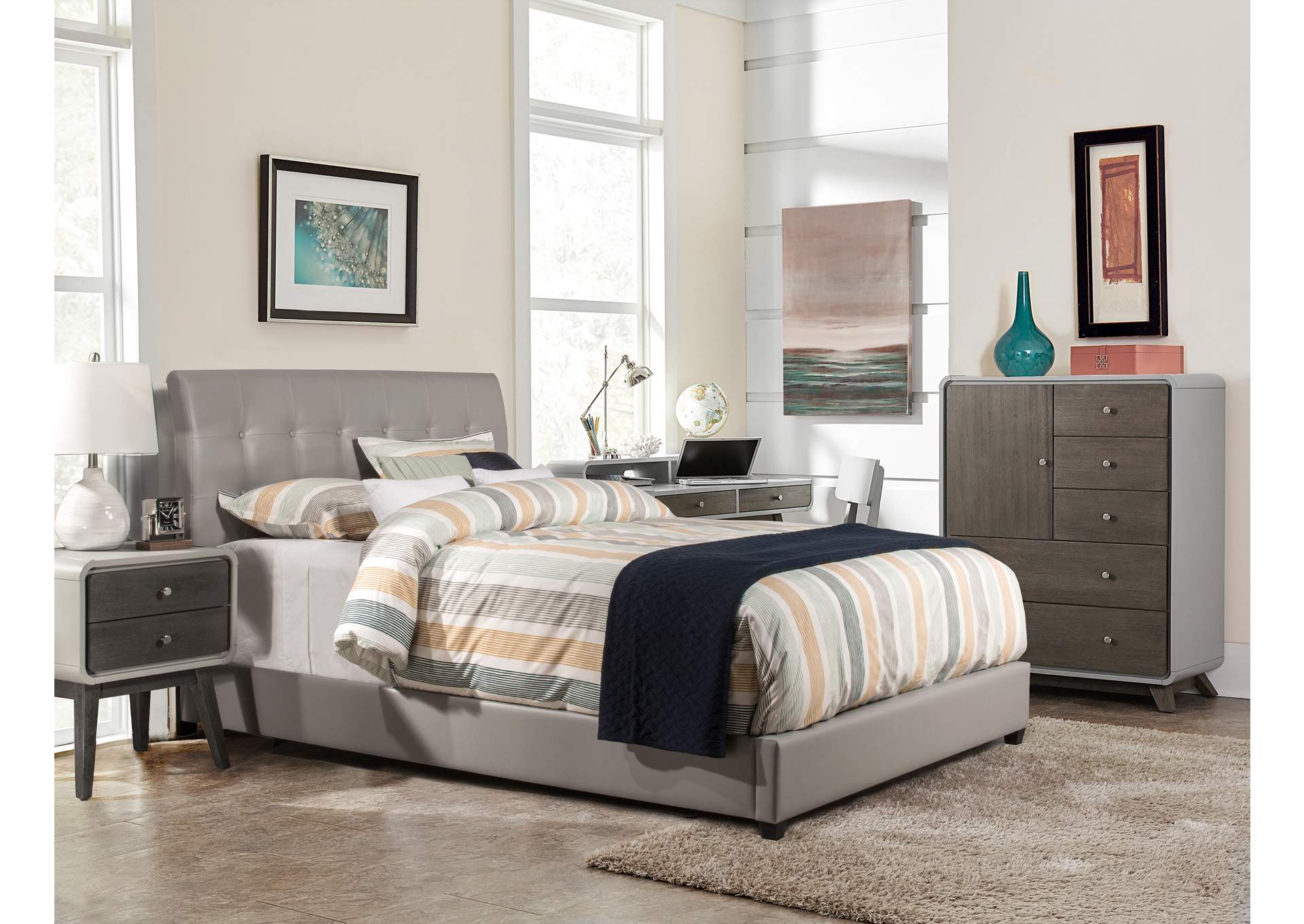 LussoGray Faux Leather King Bed,Hillsdale