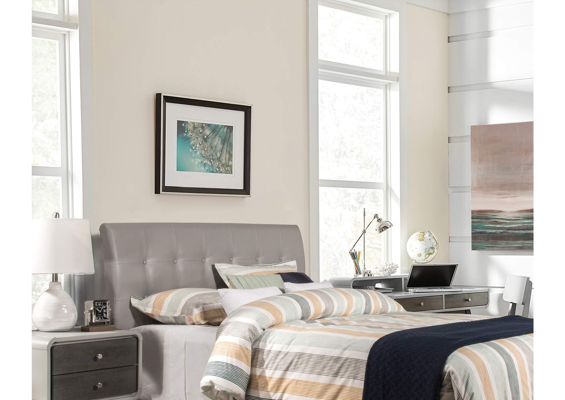 Lusso Gray Faux Leather King Headboard with Frame,Hillsdale
