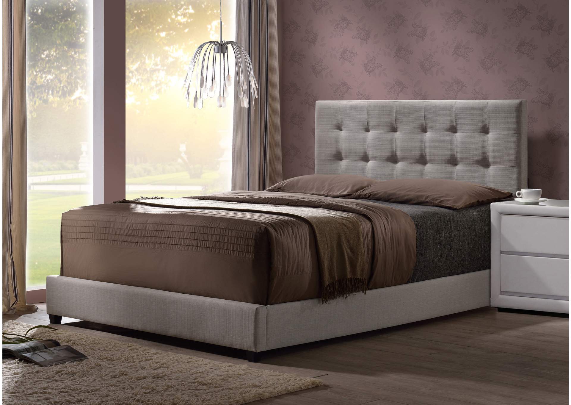 Duggan Light Linen Gray Fabric Bed Queen,Hillsdale