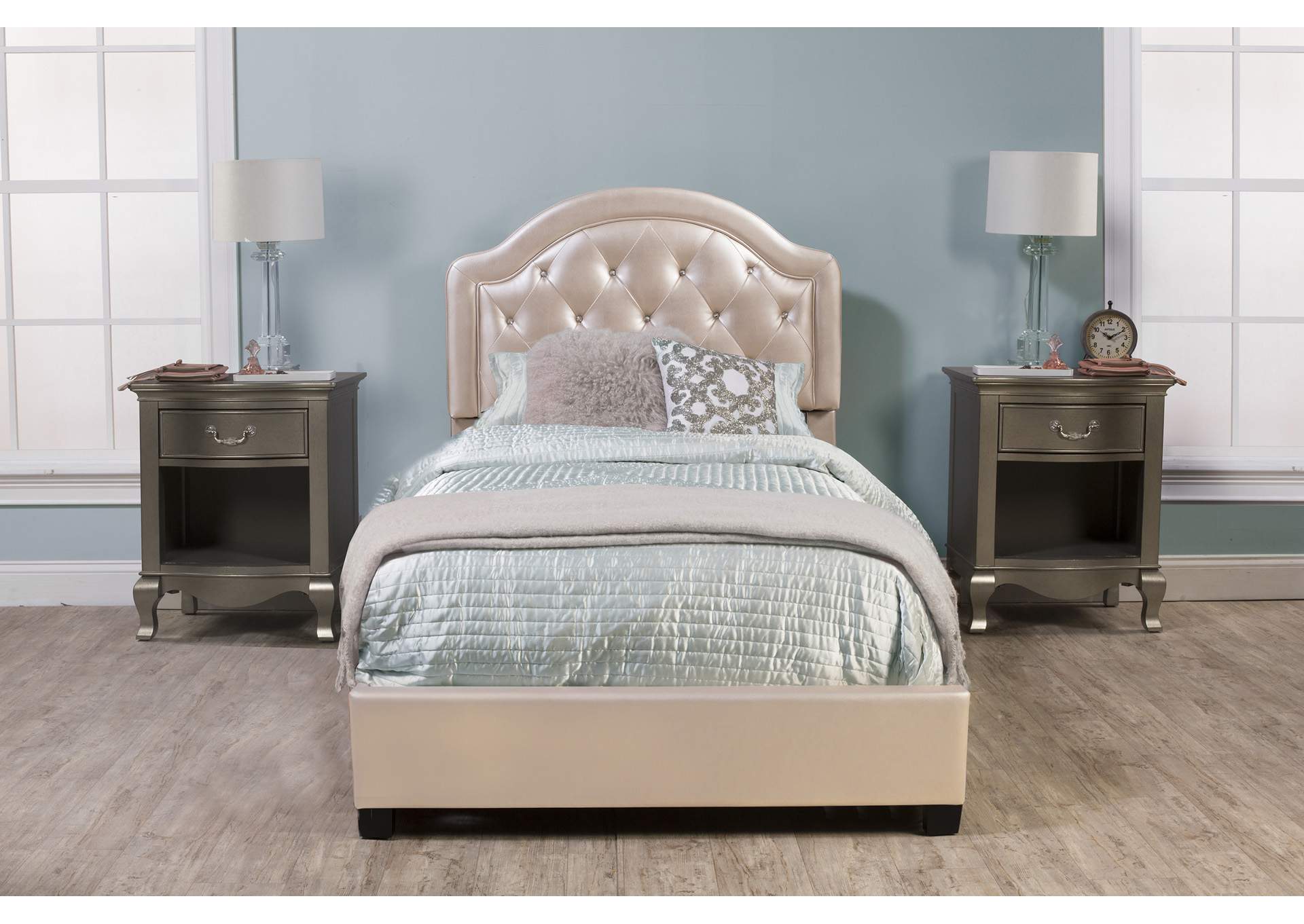 Karley Champagne Faux Leather Twin Bed,Hillsdale