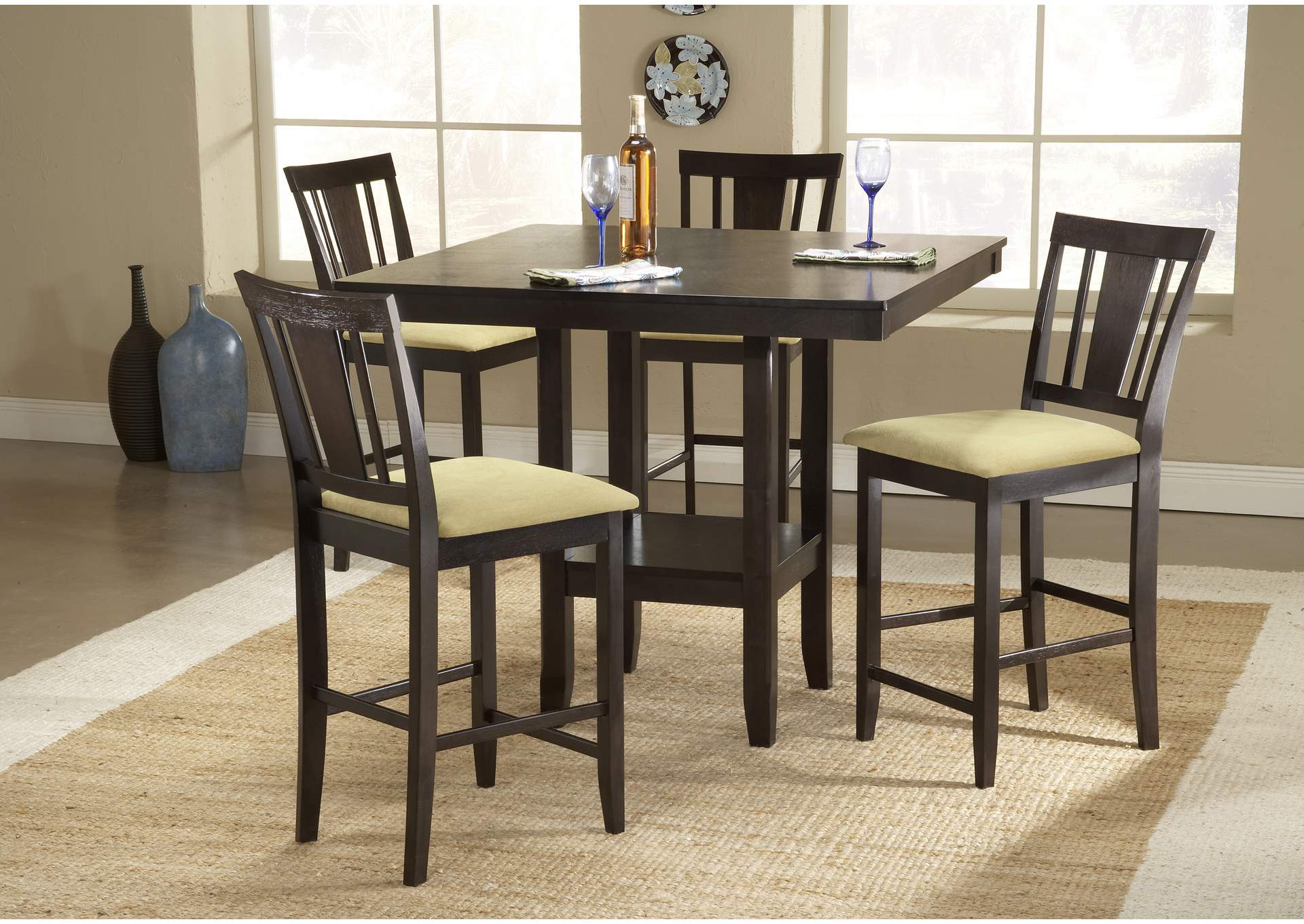 Arcadia Espresso 5-Piece Counter Height Dining Set w/Slat Back Stools,Hillsdale
