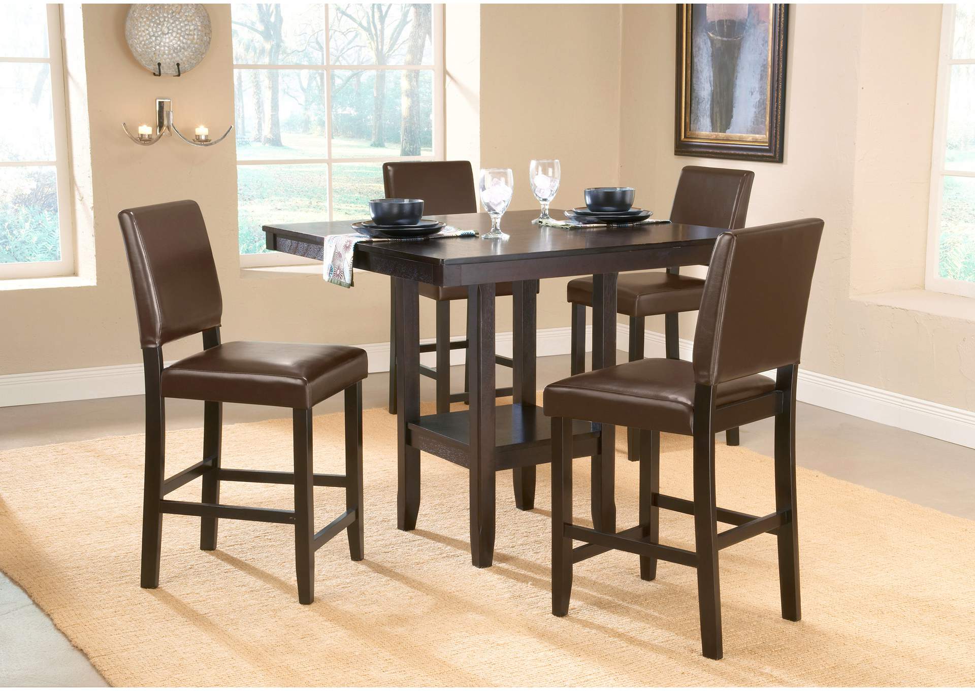 Arcadia Espresso 5-Piece Counter Height Dining Set w/Parson Stool,Hillsdale
