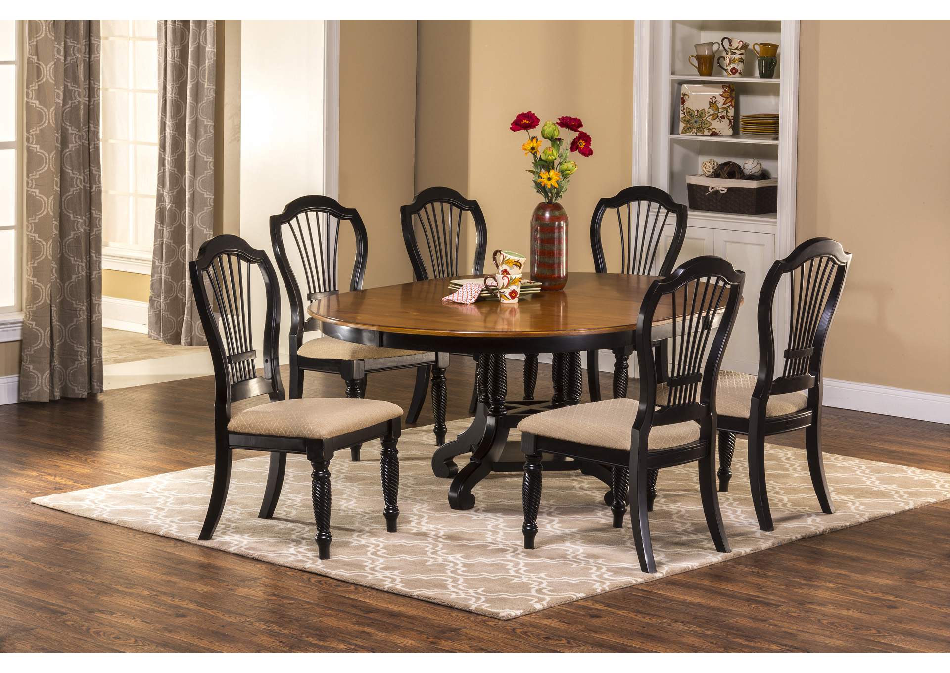 Wilshire Rubbed Black 7-Piece Round Dining Set,Hillsdale