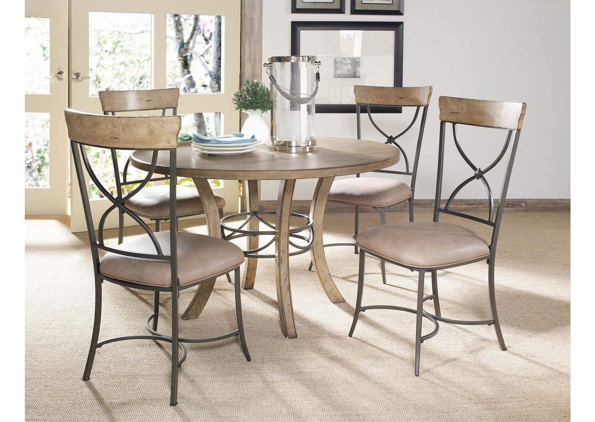 Charleston Desert Tan 5-Piece Round Wood Base Dining Set w/X-Back Chair,Hillsdale