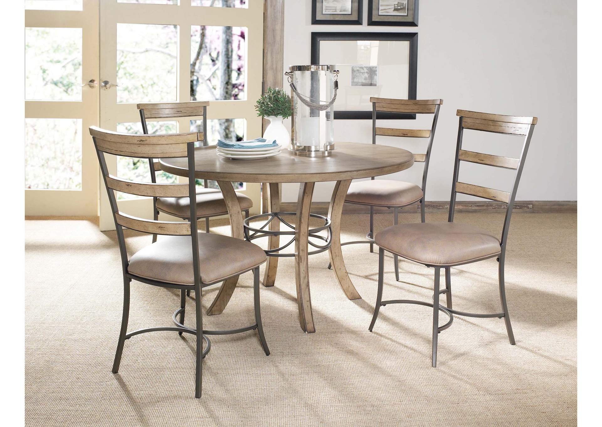 Charleston Desert Tan 5-Piece Round Wood Base Dining Set w/Ladder Back Chair,Hillsdale