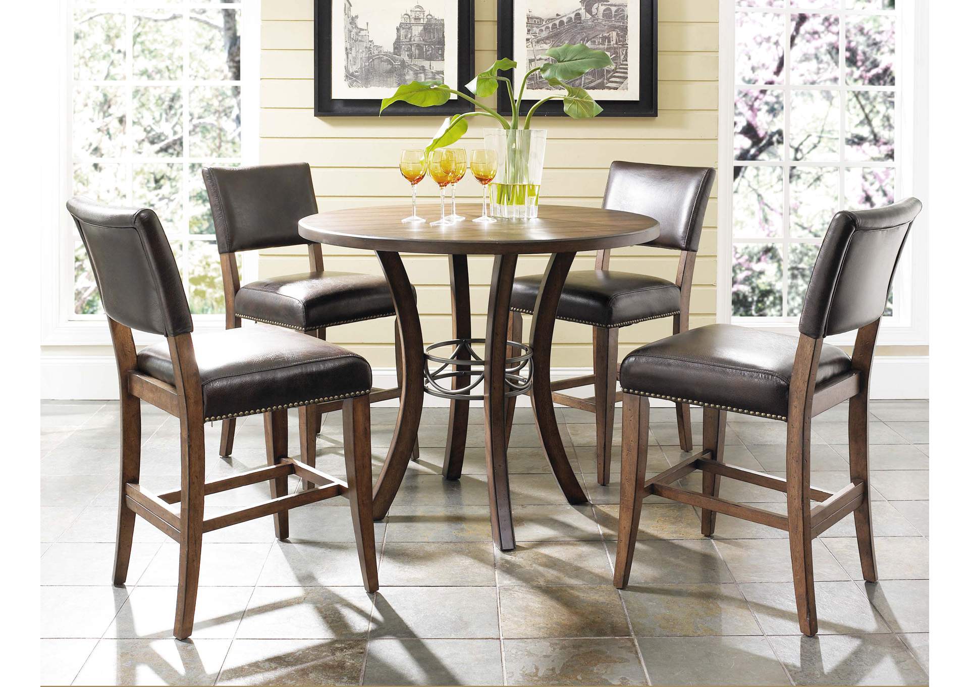 Cameron Chestnut 5-Piece Counter Height Round Wood Dining Set w/Parson Stool,Hillsdale