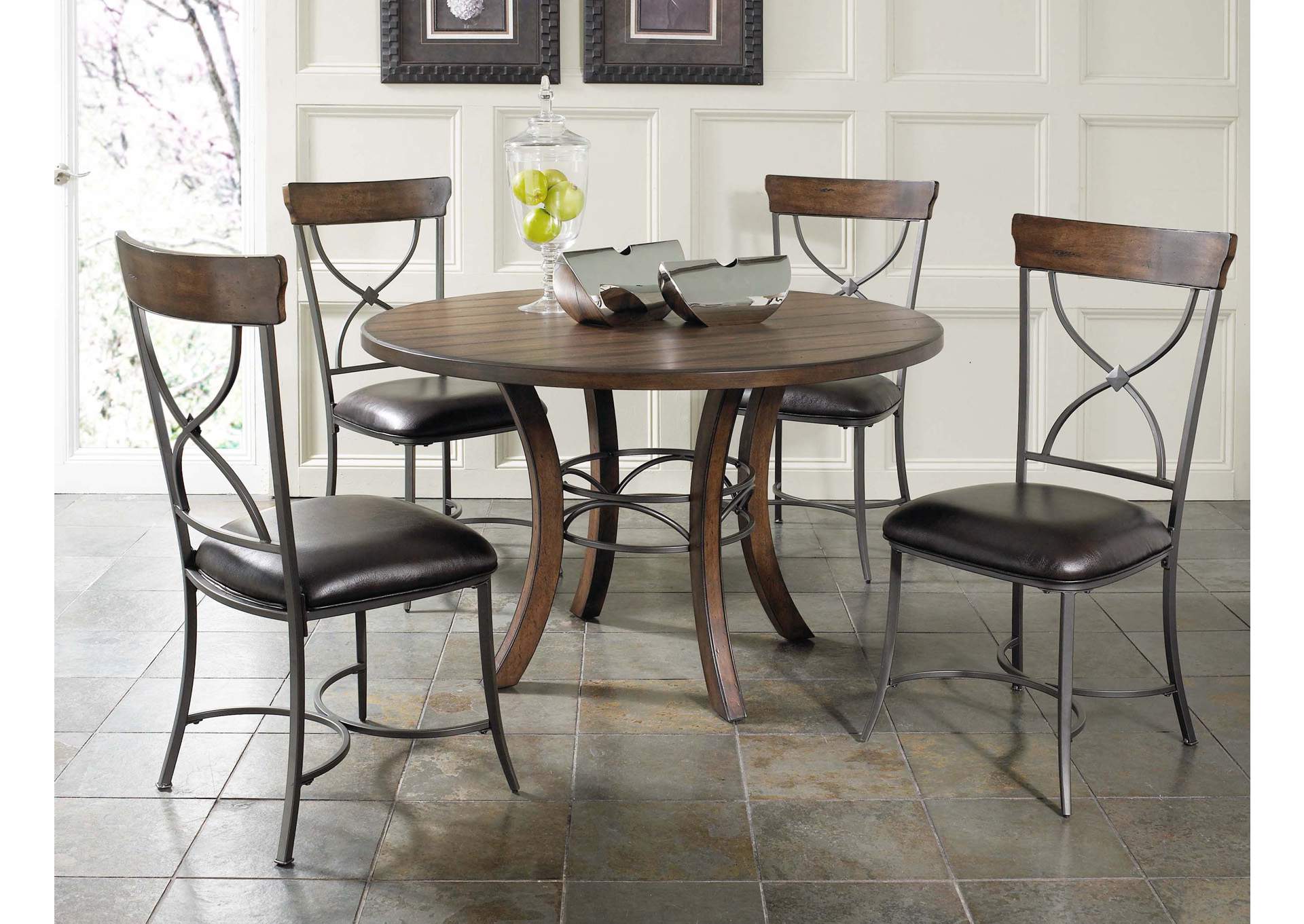 Cameron Chestnut 5-Piece Round Wood Base Dining Set w/X-Back Chairs,Hillsdale