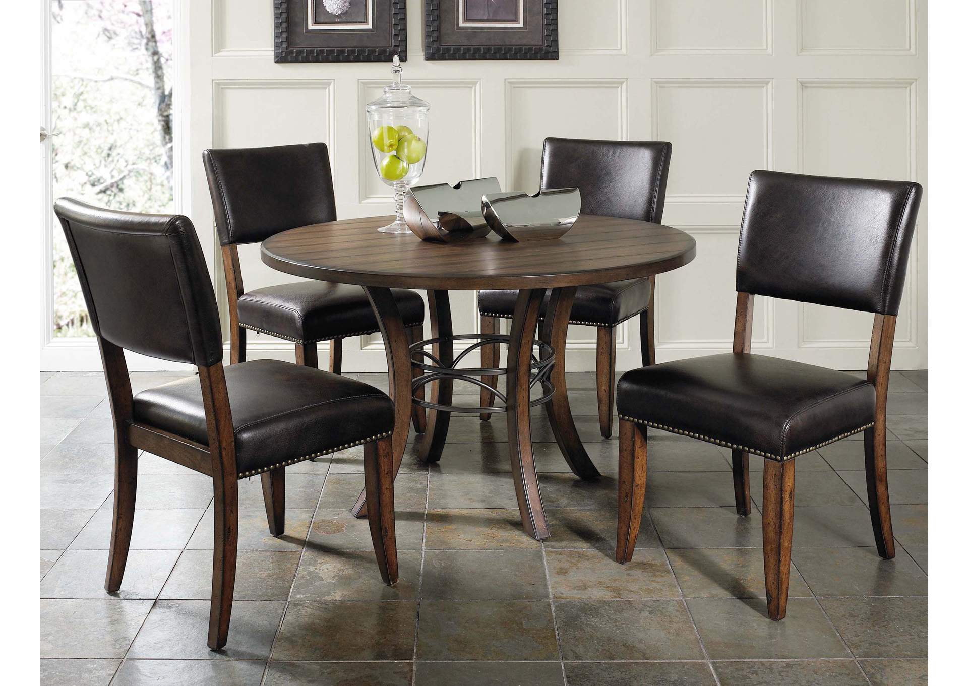 Cameron Chestnut 5-Piece Round Wood Base Dining Set w/Parson Chairs,Hillsdale