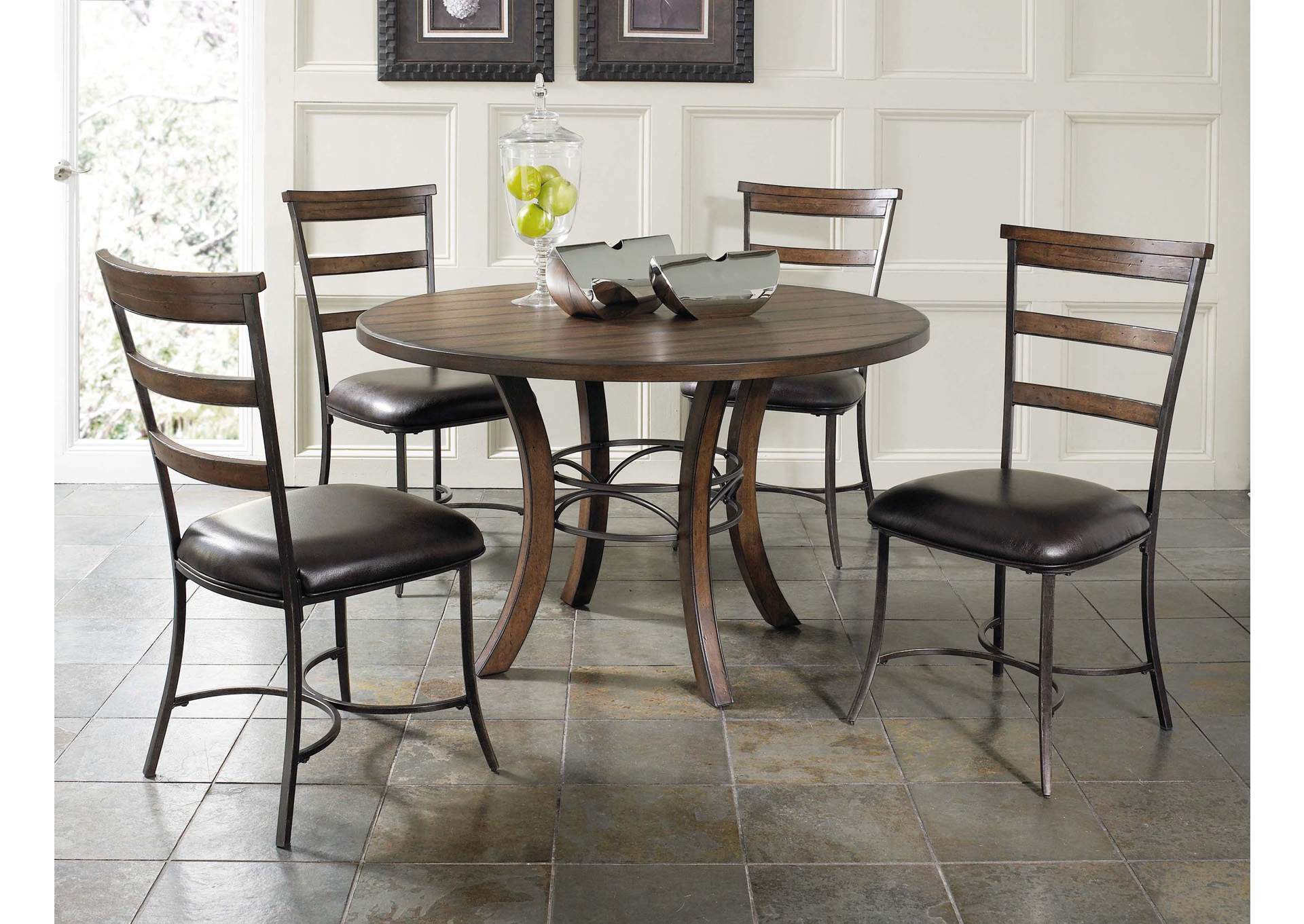 Cameron Chestnut 5-Piece Round Wood Base Dining Set w/Ladder Back Chairs,Hillsdale