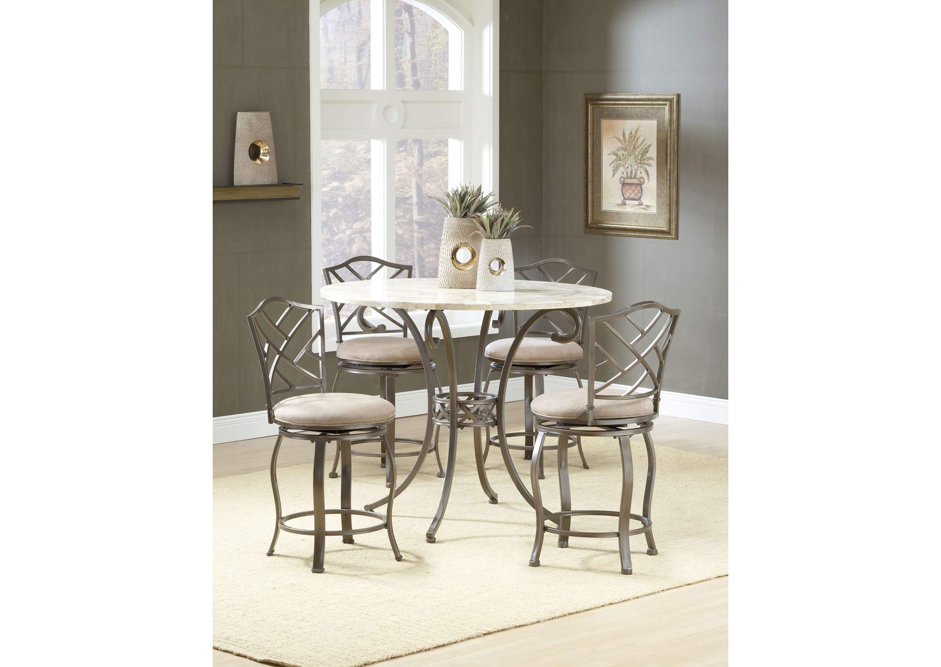 Brookside Brown/Beige 5-Piece Counter Height Dining w/Hanover Stools,Hillsdale