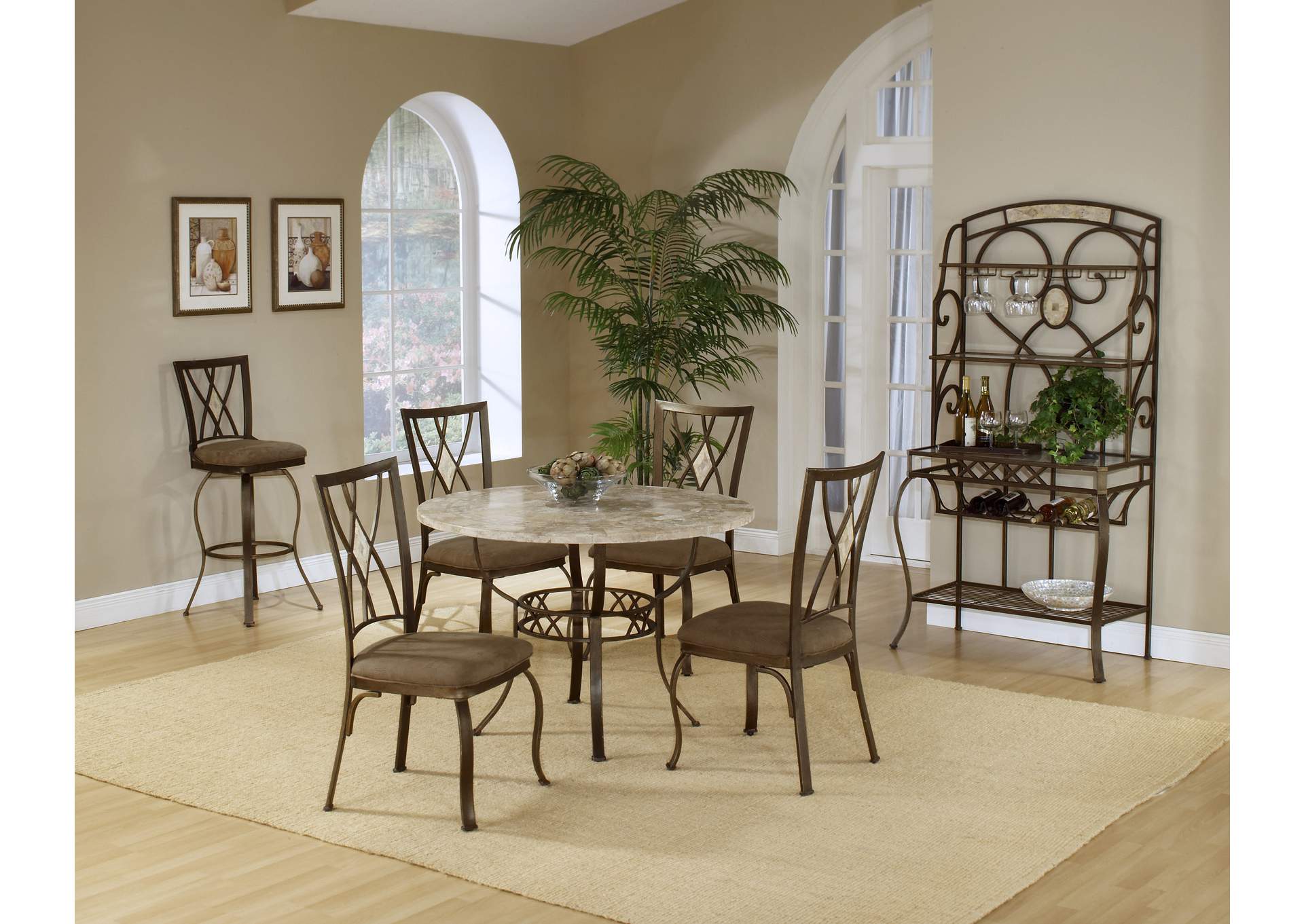 Brookside Fossilstone 5-Piece Round Dining Set w/Diamond Back Chairs,Hillsdale