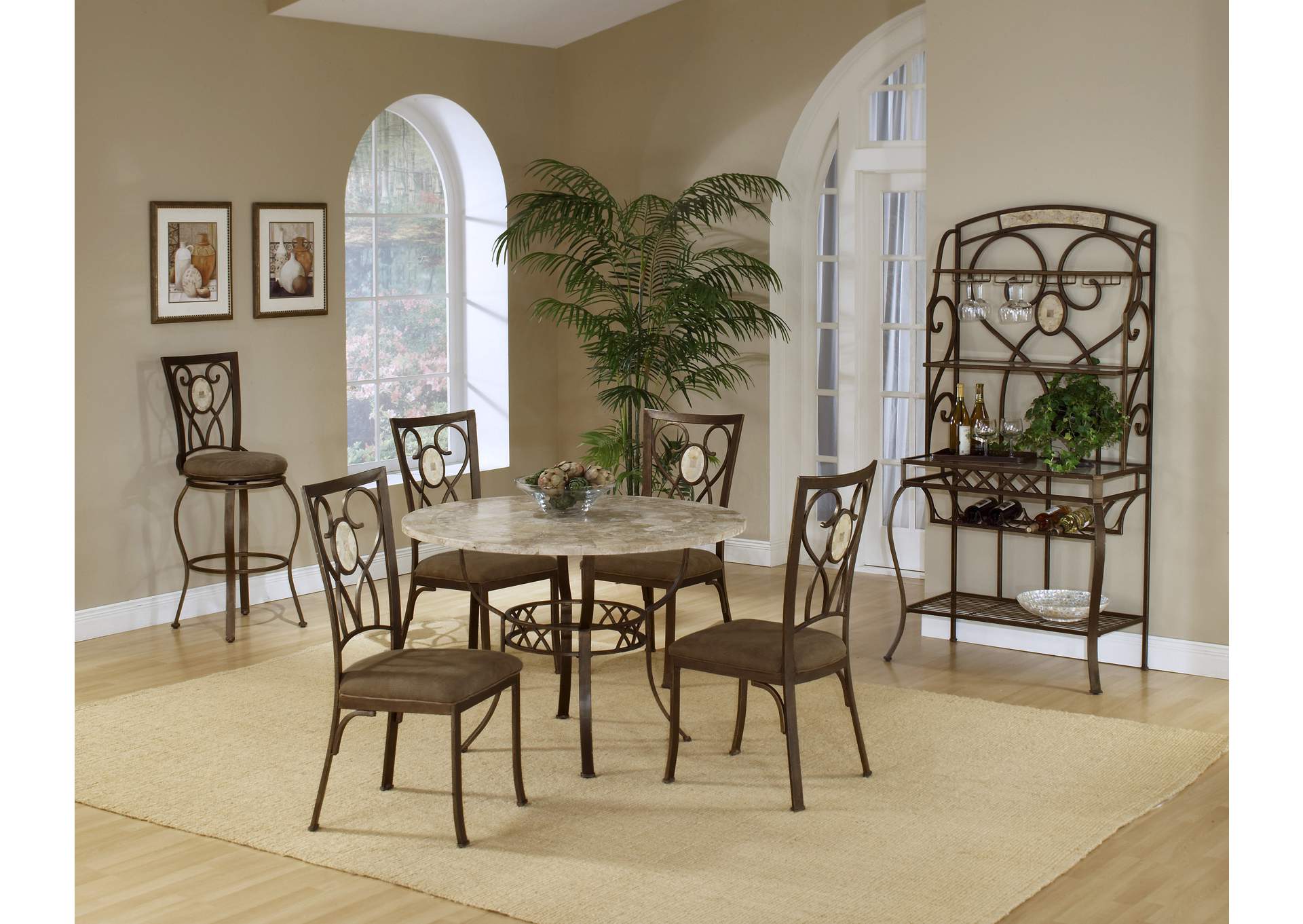 Brookside Fossilstone 5-Piece Round Dining Set w/Oval Back Chairs,Hillsdale