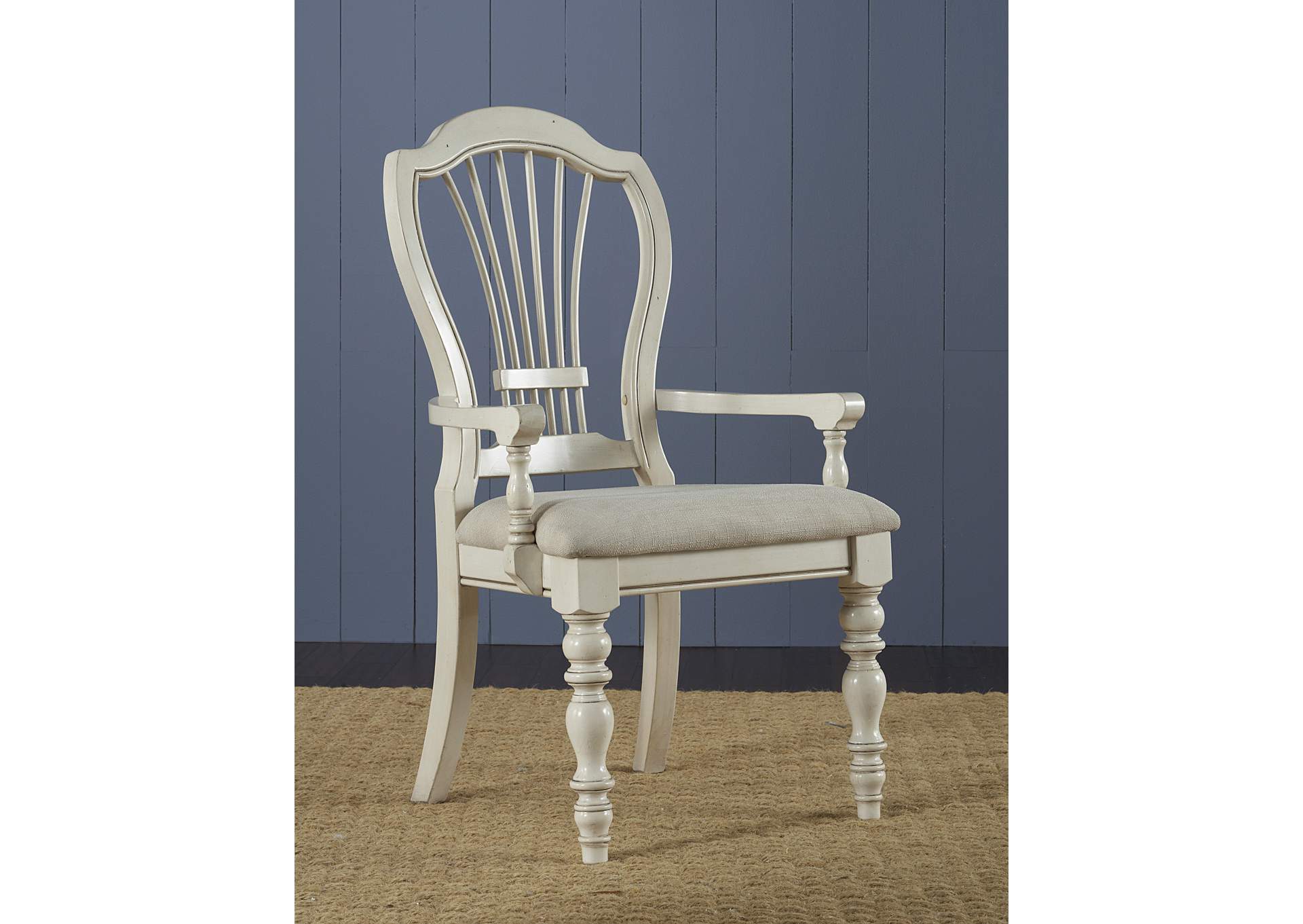 Pine Island Wheat Old White Back Arm Chair (Set of 2),Hillsdale
