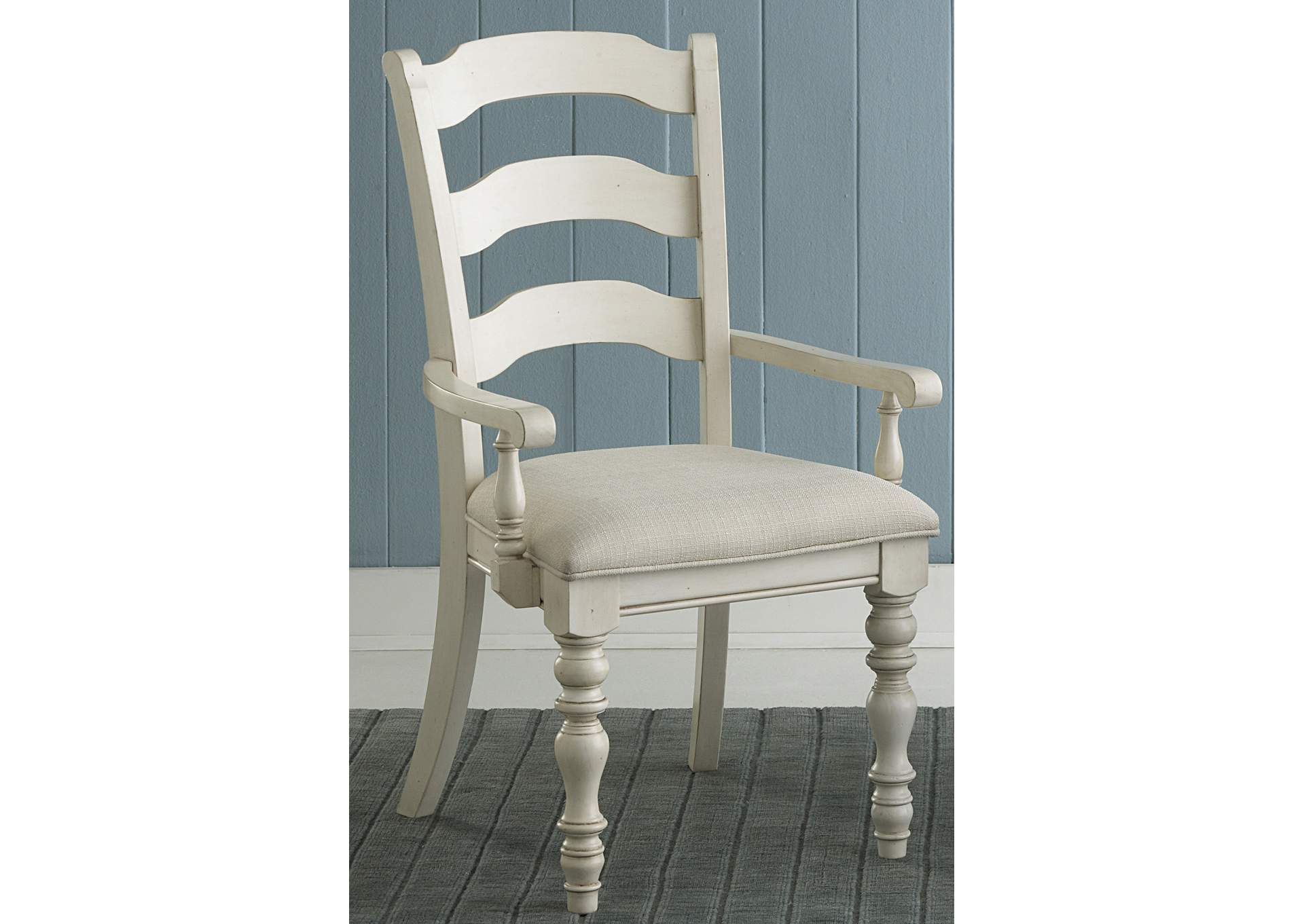 Pine Island Old White Ladder Back Arm Chair (Set of 2),Hillsdale