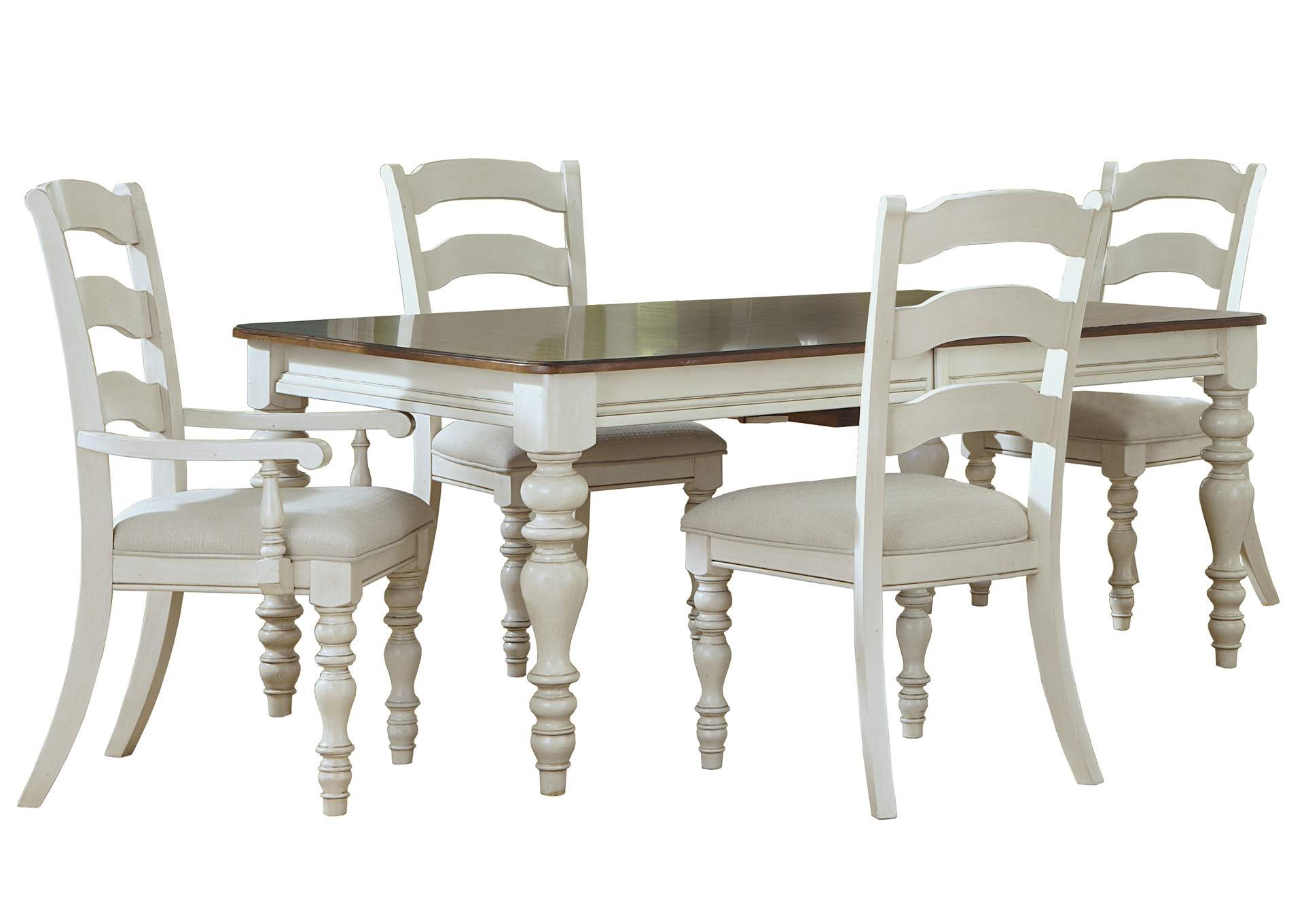 Pine Island Old White 5 Piece Dining Set w/Ladder Back Chairs,Hillsdale
