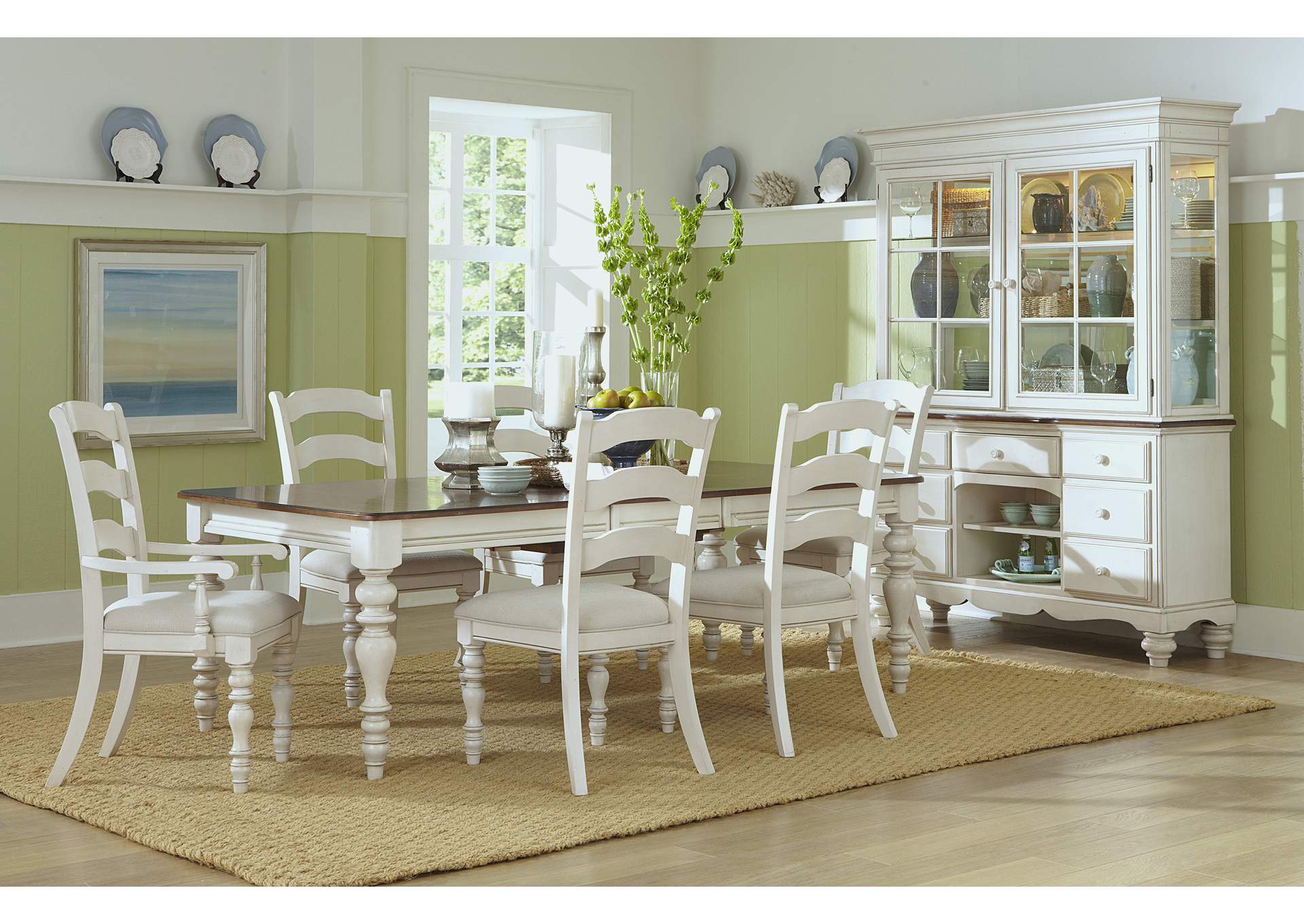 Pine Island Old White 7 Piece Dining Set w/Ladder Back Chairs,Hillsdale