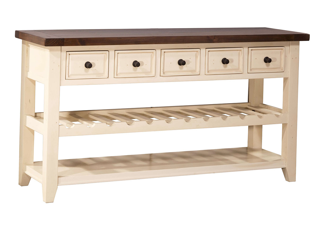 Tuscan Retreat Wine Rack Hall Table with 5 Drawers,Hillsdale