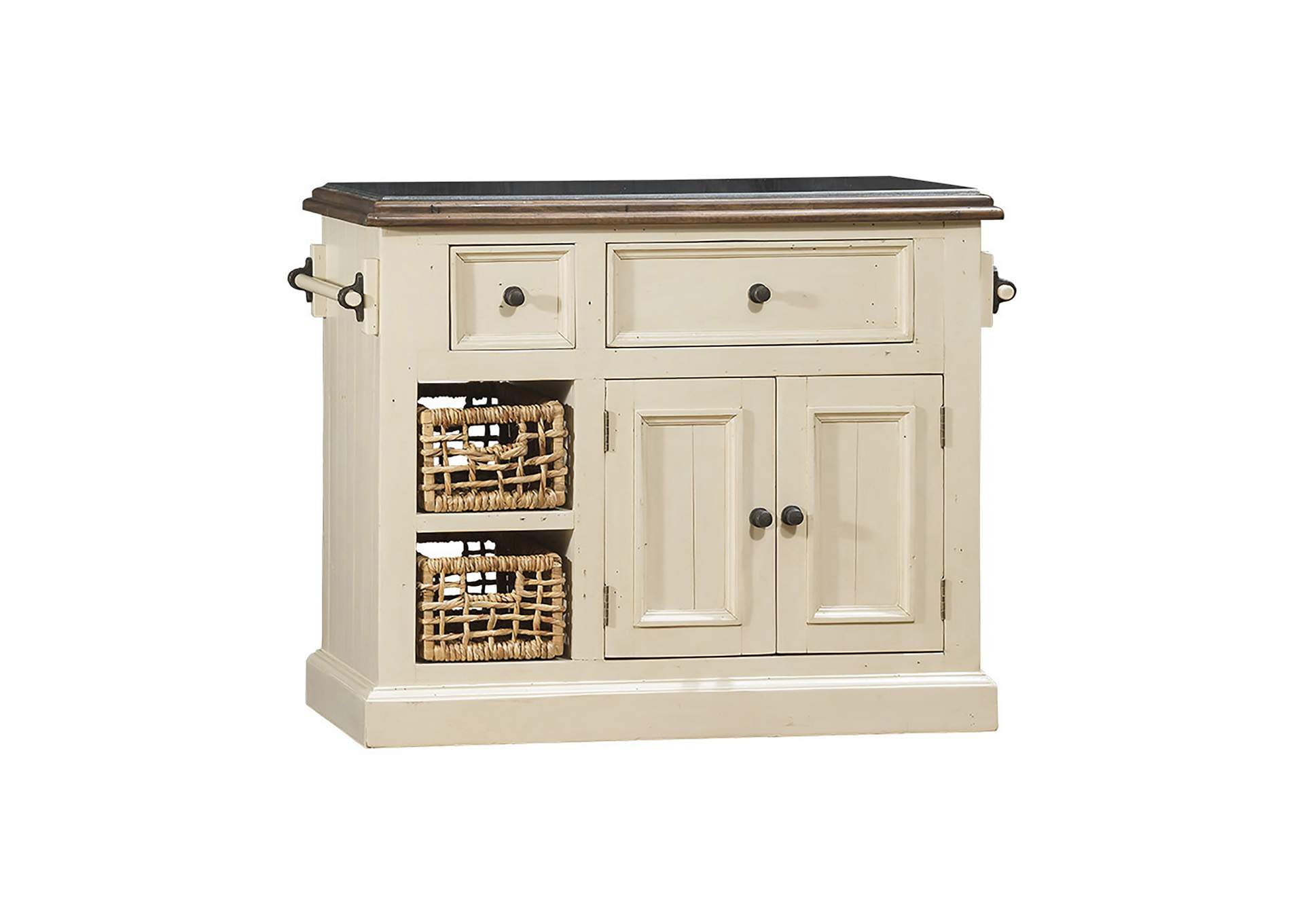Tuscan Retreat Country White Granite Top Kitchen Island with 2 Baskets,Hillsdale