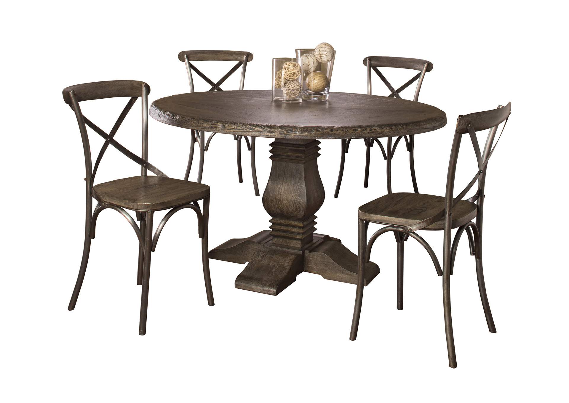 Lorient Gray/Charcoal 5-Piece Round Dining Set w/X Back Chairs,Hillsdale