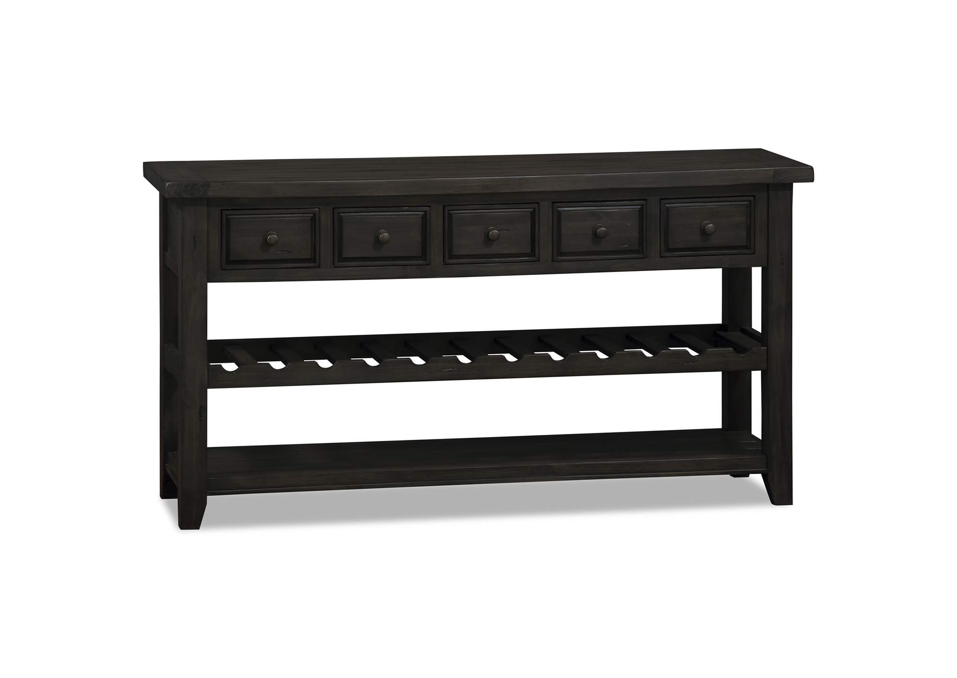 Tuscan Retreat Wine Rack Hall Table w/5 Drawers - Weathered Gray Finish,Hillsdale