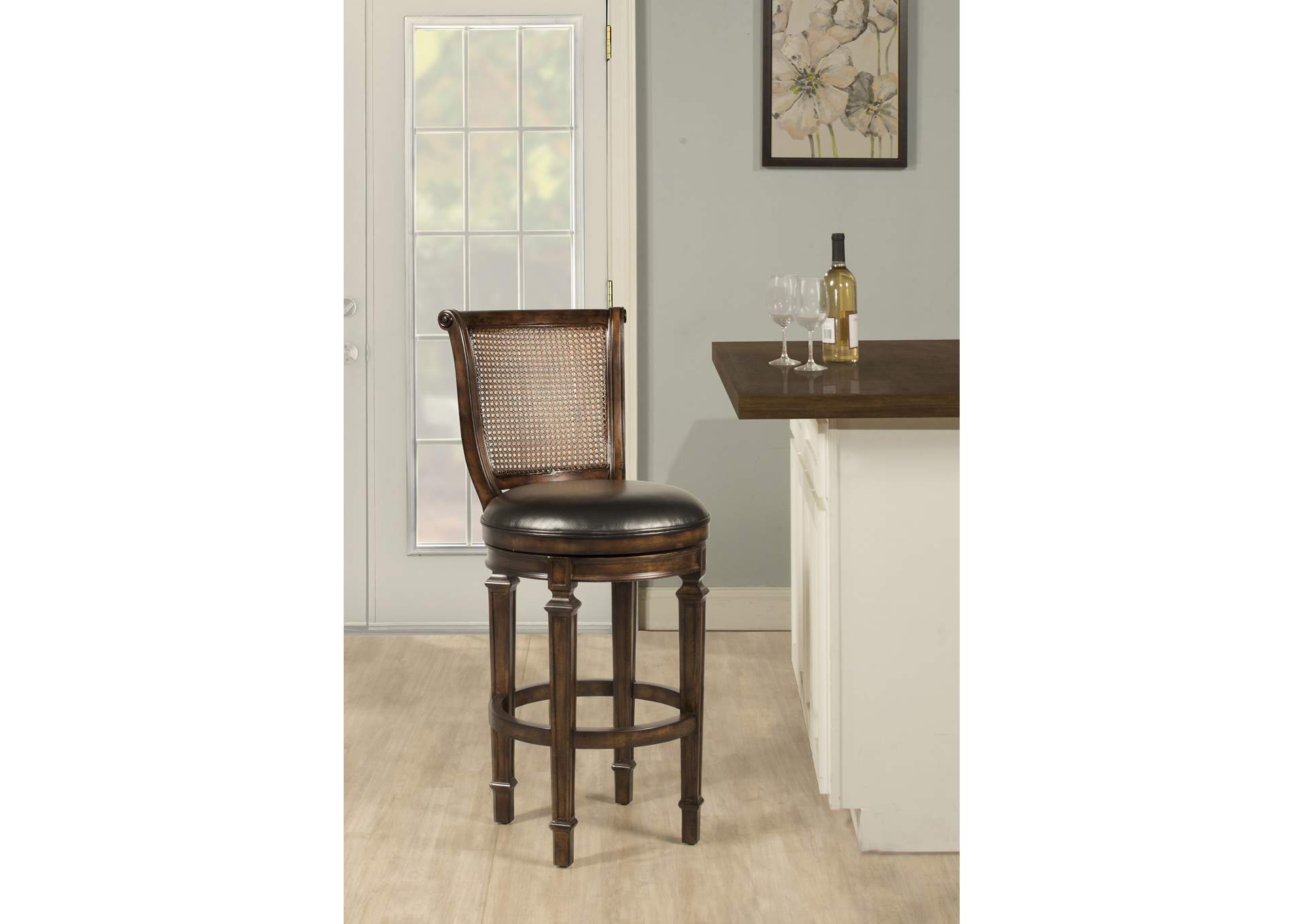 Dalton Cane Back Bar Stool w/Leather Seat,Hillsdale