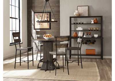 Image for Jennings Distressed Walnut 5-Piece Round Counter Height Dining Set w/Non-Swivel Counter Stools