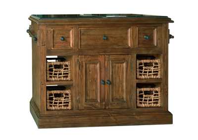 Image for Tuscan Retreat Large Antique Pine Granite Top Kitchen Island with 2 Baskets
