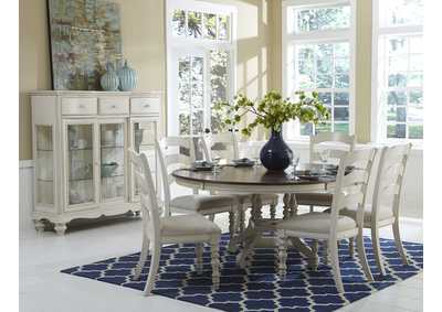 Image for Pine Island Old White 7 Piece Round Dining Set w/Ladder Back Chairs