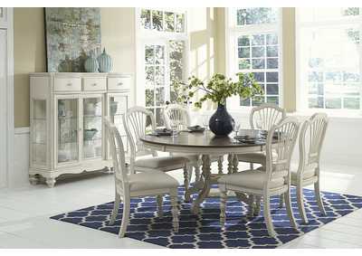 Image for Pine Island Old White 7 Piece Round Dining Set w/Wheat Back Chairs
