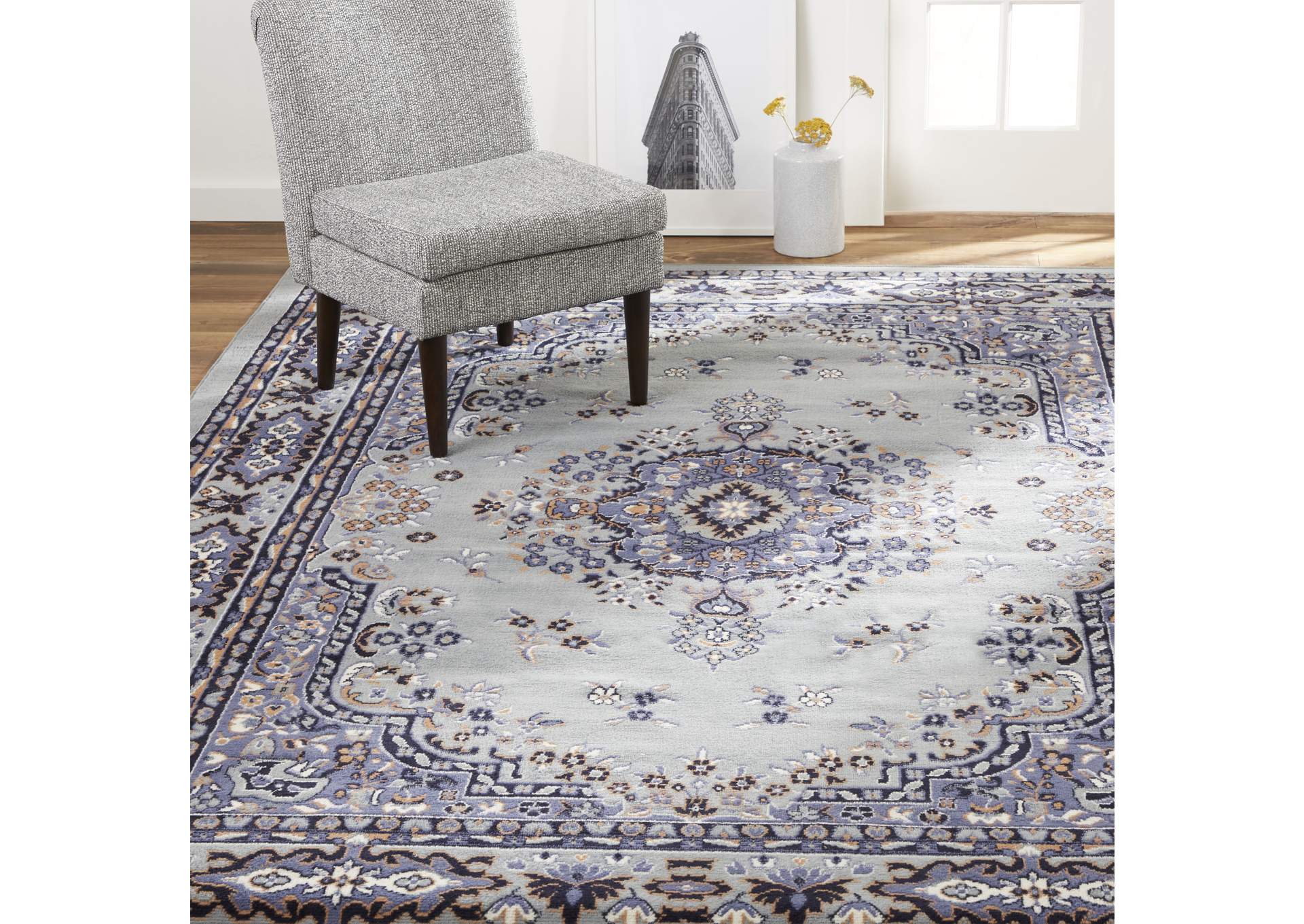Premium Sakarya Area Rug Gray/Blue, 21"x35",Home Dynamix