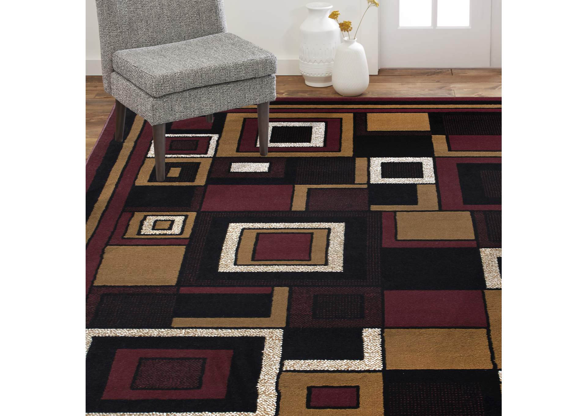Premium Nikola Area Rug Red/Brown, 21"x35",Home Dynamix
