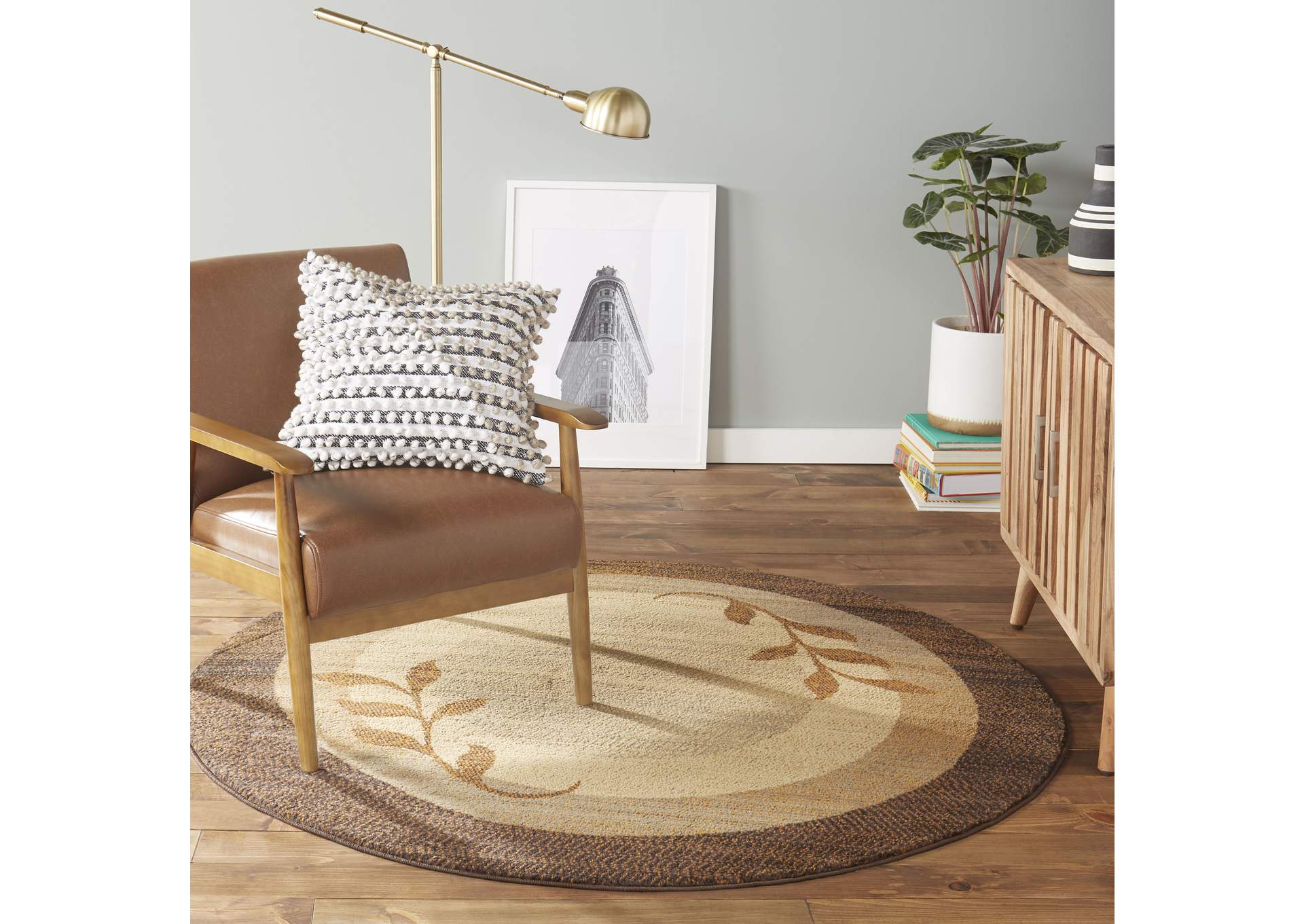 Royalty Clover Area Rug Brown/Blue, 7'10" Round,Home Dynamix