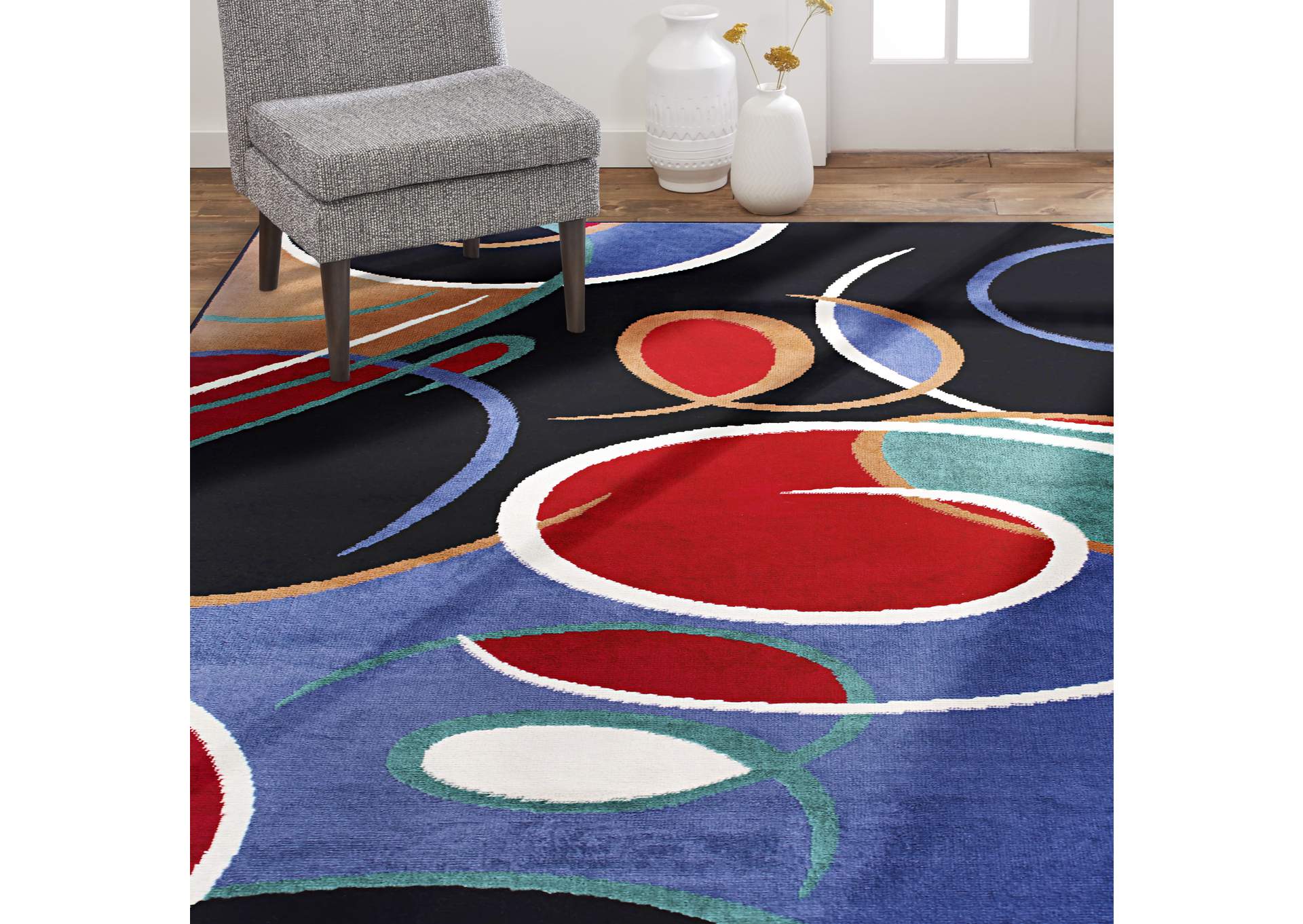 Premium Loire Area Rug Black/Blue, 21"X35",Home Dynamix