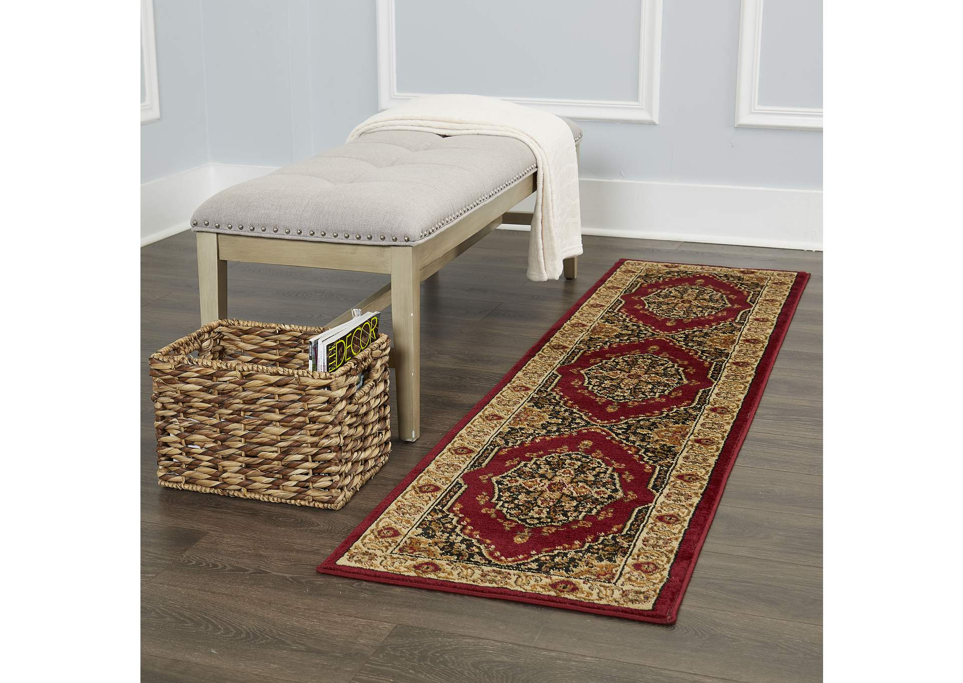 Royalty Tansy Area Rug Red/Ivory, 1'9"x7'2",Home Dynamix