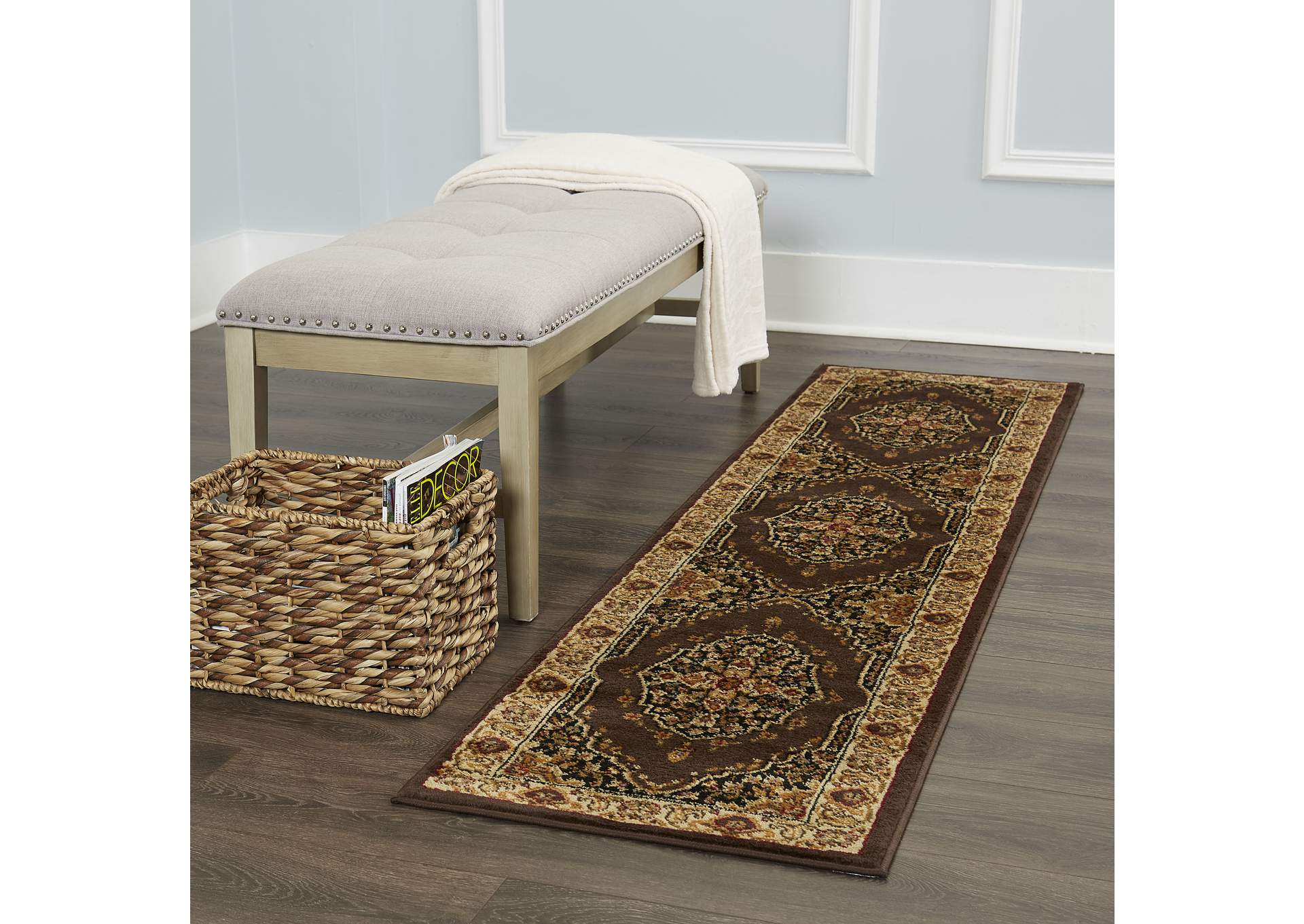Royalty Tansy Area Rug Brown/Ivory, 1'9"x7'2",Home Dynamix
