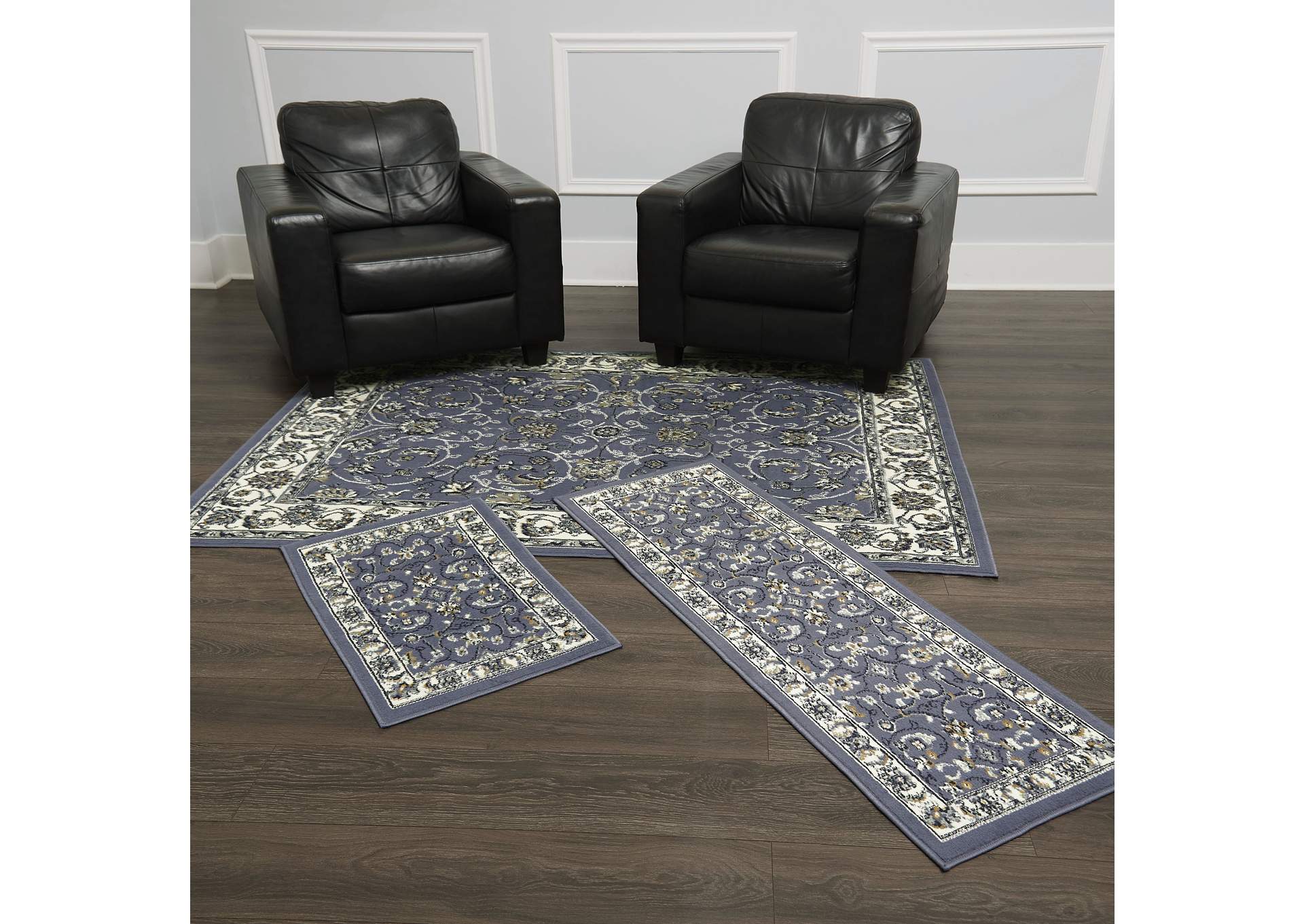Ariana Badah Area Rug Blue/Ivory, 3 Piece Set,Home Dynamix