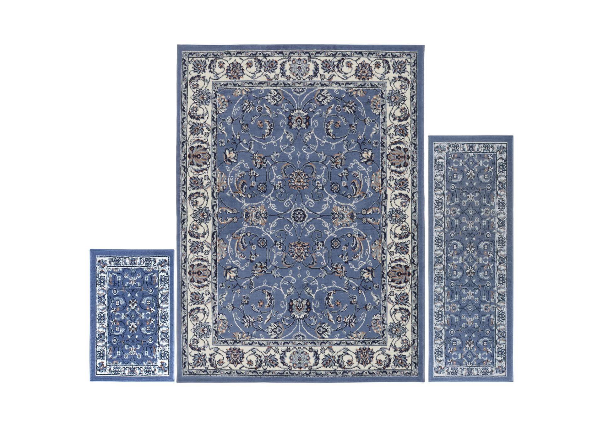 Ariana Badah Area Rug Blue/Ivory, 3 Piece Set,Home Dynamix